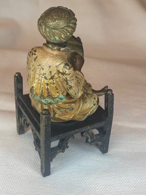 Orientalist Bronze From Vienna – Bedouin Writing While Seated On A Stool-photo-3