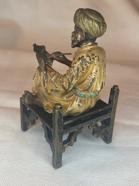 Orientalist Bronze From Vienna – Bedouin Writing While Seated On A Stool-photo-5