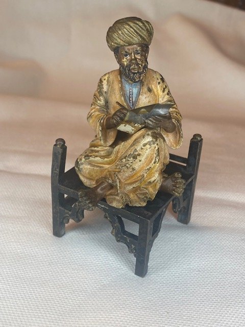 Orientalist Bronze From Vienna – Bedouin Writing While Seated On A Stool-photo-6