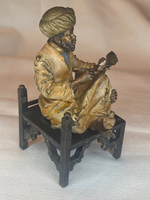 Orientalist Bronze From Vienna – Bedouin Writing While Seated On A Stool-photo-7