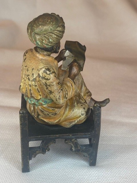 Orientalist Bronze From Vienna – Bedouin Writing While Seated On A Stool-photo-8