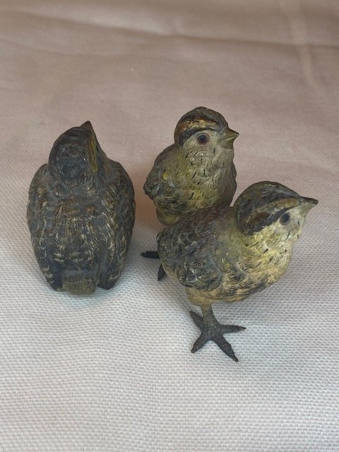 Rare Bronze de Vienne – Famille de Moineaux Polychromes-photo-4