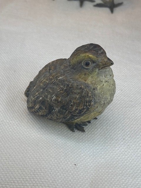 Rare Bronze de Vienne – Famille de Moineaux Polychromes-photo-1