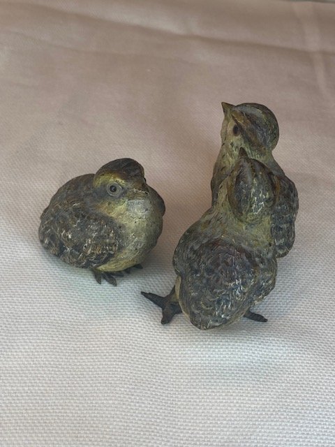 Rare Bronze de Vienne – Famille de Moineaux Polychromes-photo-4