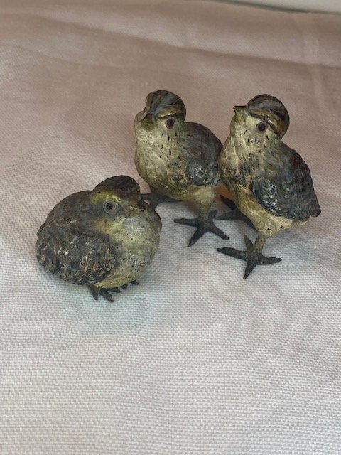 Rare Bronze de Vienne – Famille de Moineaux Polychromes-photo-6