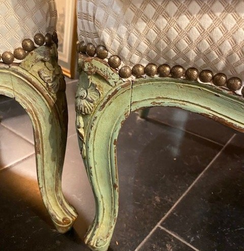 Paire de bergères en cabriolet – Style Louis XV – Hêtre sculpté et peint – Travail français, XI-photo-2