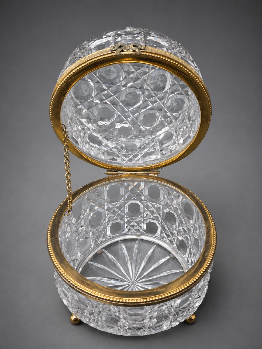 Rare Cut-glass Cookie Box Attributed To Creusot – Gilded Bronze Frame – Period-photo-2