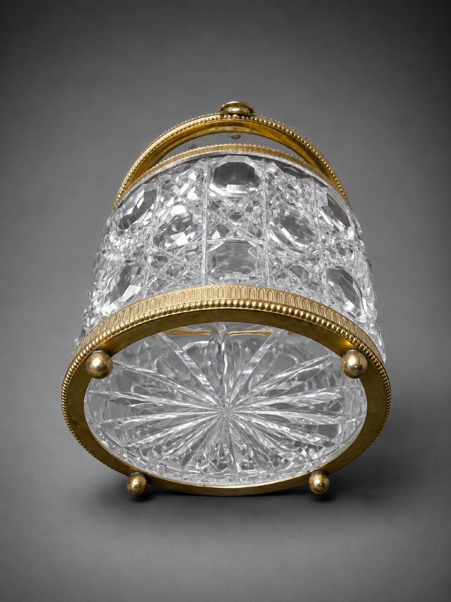 Rare Cut-glass Cookie Box Attributed To Creusot – Gilded Bronze Frame – Period-photo-3
