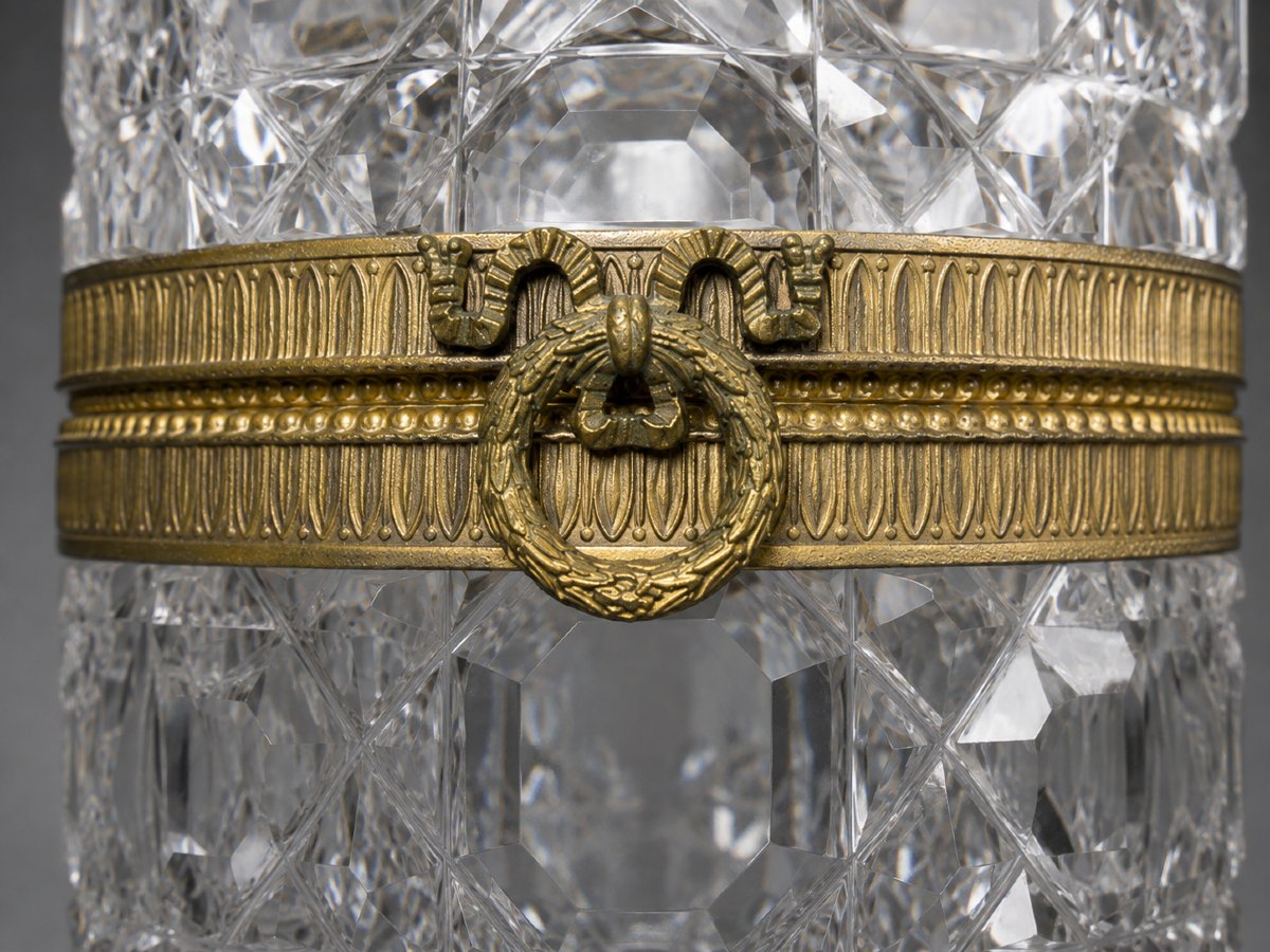 Rare Cut-glass Cookie Box Attributed To Creusot – Gilded Bronze Frame – Period-photo-4