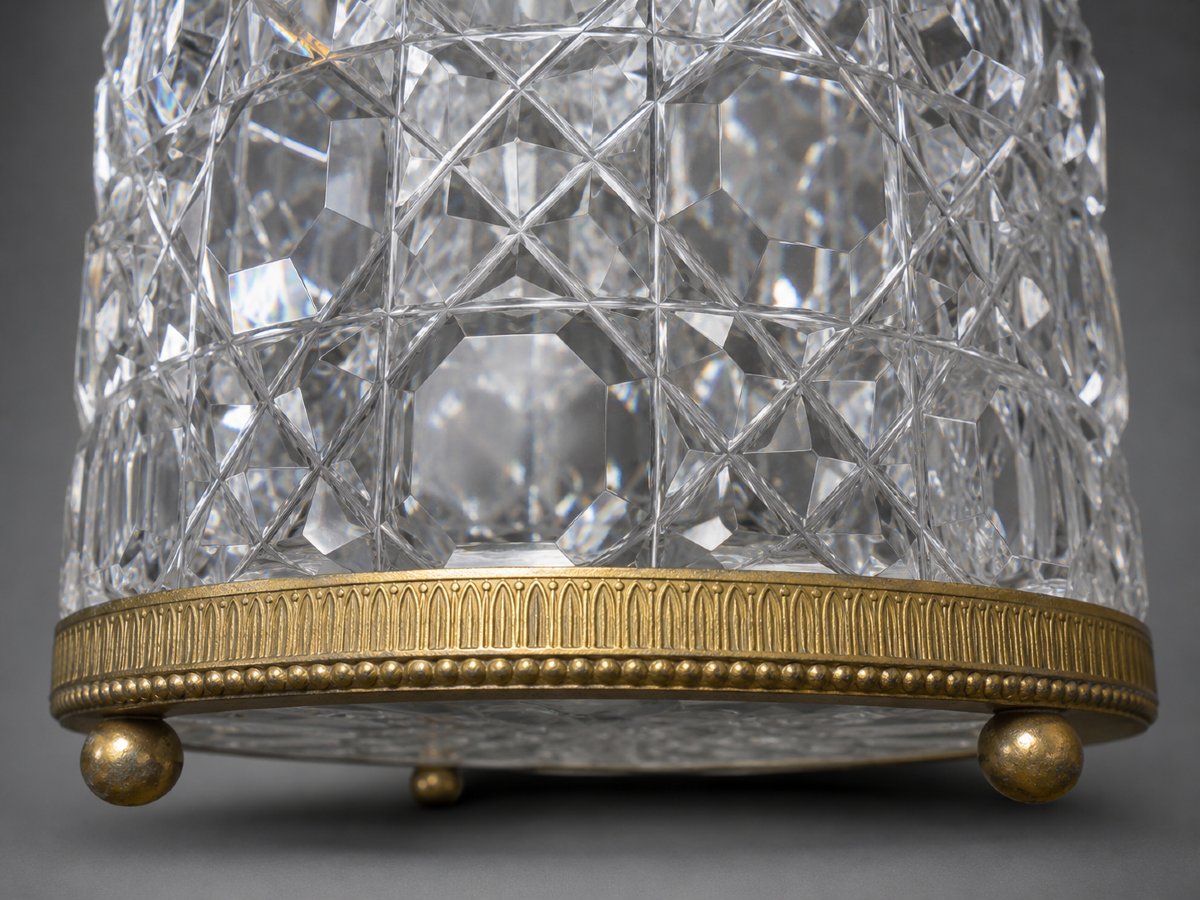 Rare Cut-glass Cookie Box Attributed To Creusot – Gilded Bronze Frame – Period-photo-2