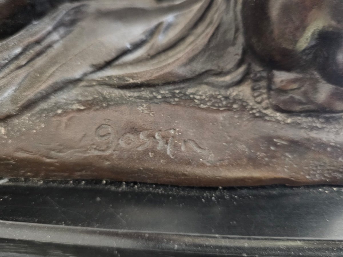 Louis Gossin (1846-1924) – Jeune femme et Cupidon – Bronze à patine brune – Époque fin XIXᵉ -photo-3