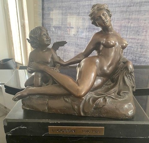 Louis Gossin (1846-1924) – Jeune femme et Cupidon – Bronze à patine brune – Époque fin XIXᵉ -photo-5