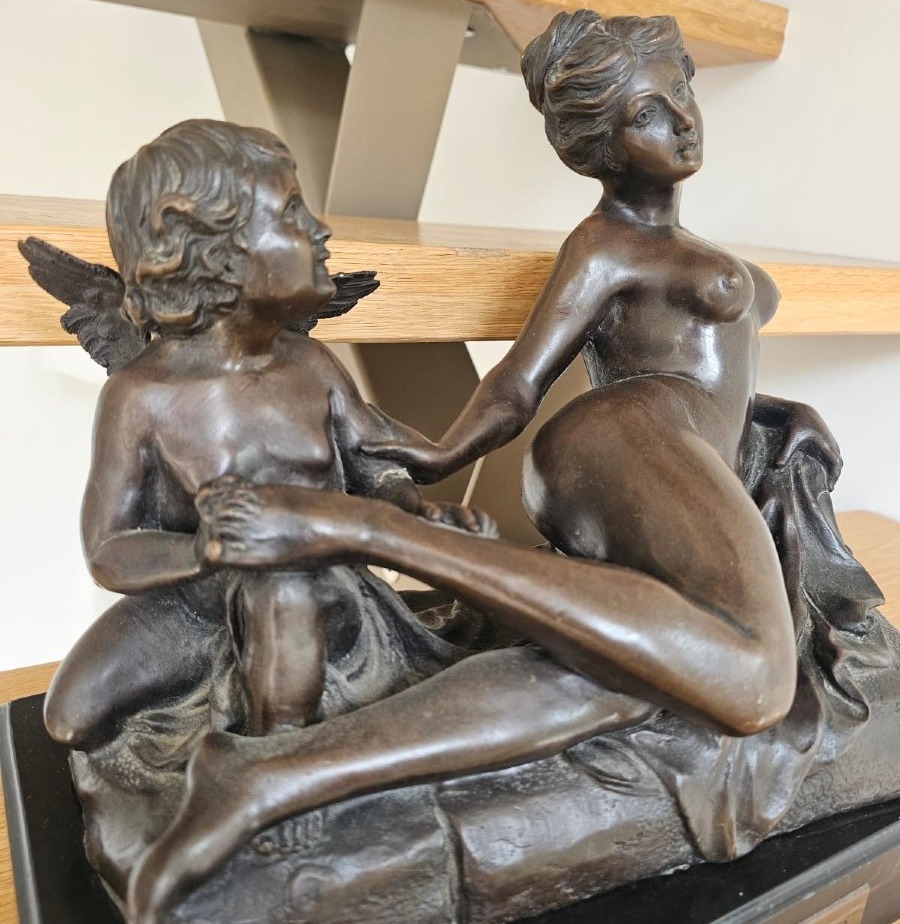 Louis Gossin (1846-1924) – Jeune femme et Cupidon – Bronze à patine brune – Époque fin XIXᵉ -photo-6