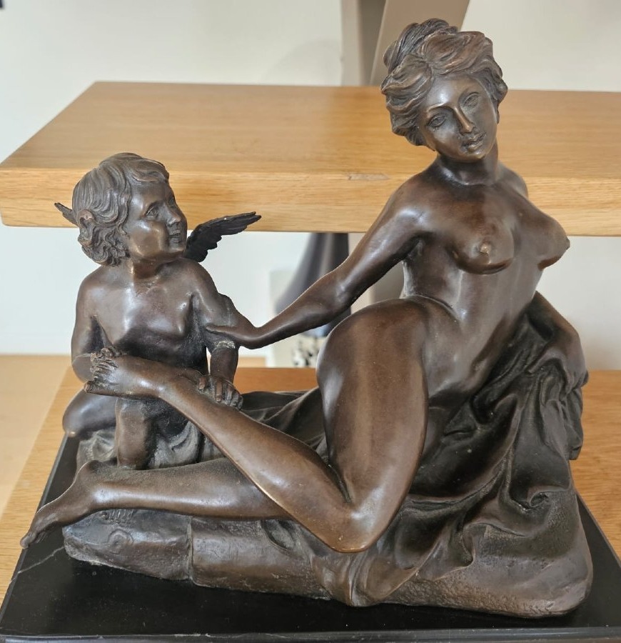 Louis Gossin (1846-1924) – Jeune femme et Cupidon – Bronze à patine brune – Époque fin XIXᵉ -photo-7