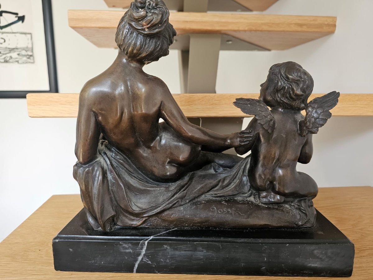 Louis Gossin (1846-1924) – Jeune femme et Cupidon – Bronze à patine brune – Époque fin XIXᵉ -photo-8
