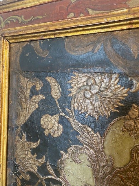 Large Three-panel Folding Screen Made Of Gilded Cordoba Leather – Louis XV Period – 18th Century-photo-1