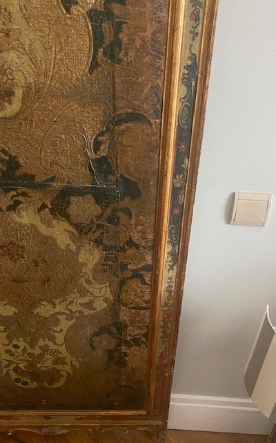 Large Three-panel Folding Screen Made Of Gilded Cordoba Leather – Louis XV Period – 18th Century-photo-6