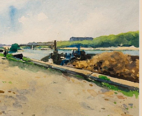 Albert Lebourg (1849-1928) – Aquarelle, Péniche sur les bords de Seine, vers 1900-photo-7