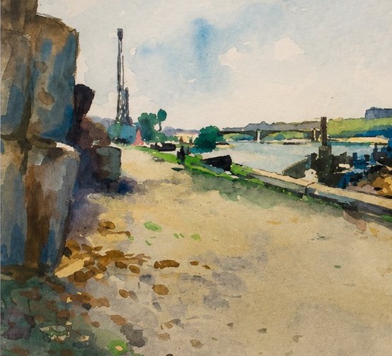 Albert Lebourg (1849-1928) – Aquarelle, Péniche sur les bords de Seine, vers 1900-photo-8