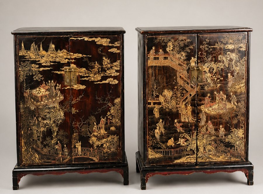 Pair Of Chinese Coromandel Lacquer Cabinets – Qing Dynasty, 19th Century-photo-2