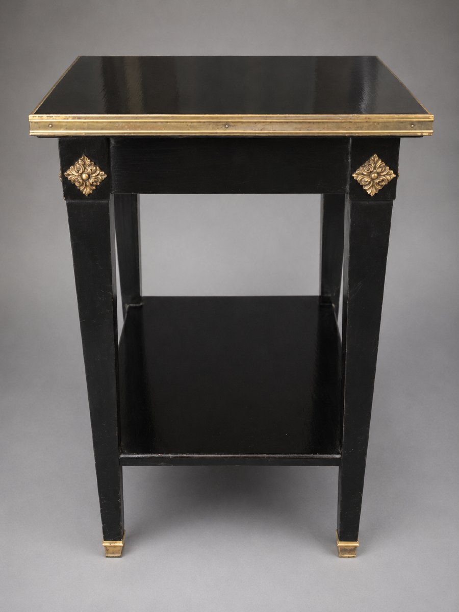 Pair Of Maison Jansen End Tables – Solid Mahogany With A Black-lacquered Top-photo-2