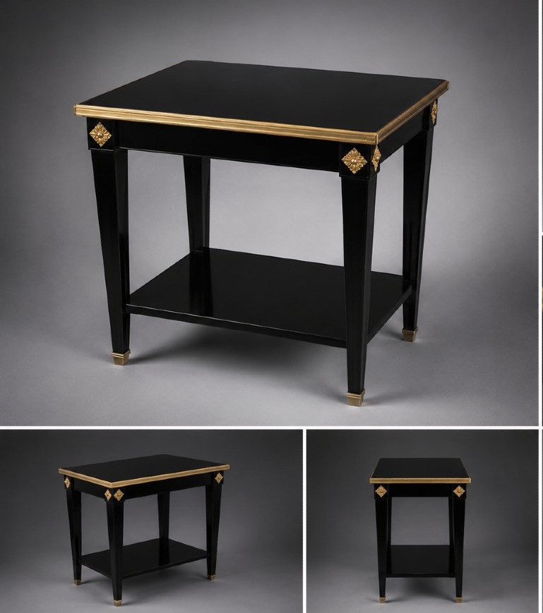 Pair Of Maison Jansen End Tables – Solid Mahogany With A Black-lacquered Top-photo-3