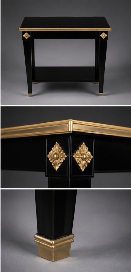 Pair Of Maison Jansen End Tables – Solid Mahogany With A Black-lacquered Top-photo-4