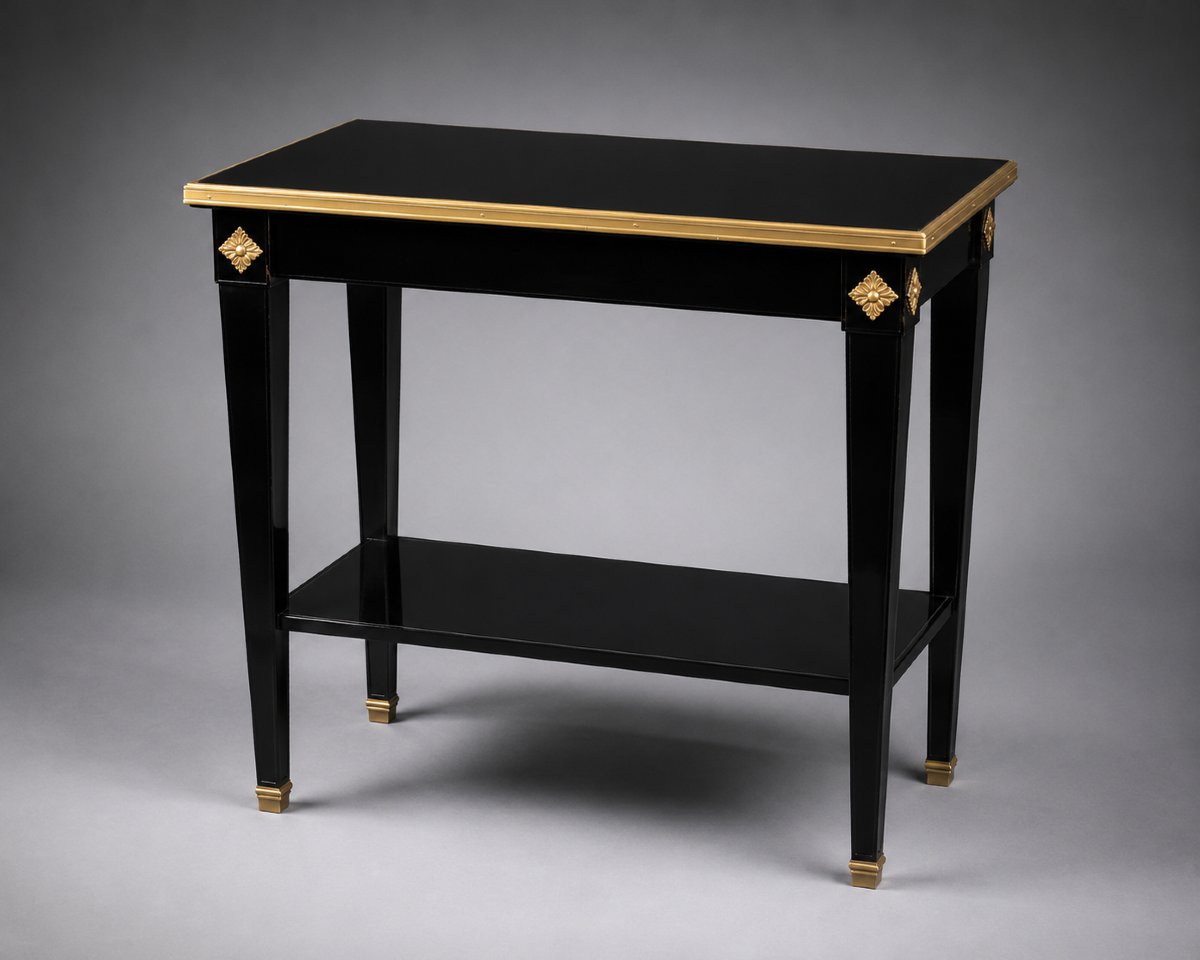 Pair Of Maison Jansen End Tables – Solid Mahogany With A Black-lacquered Top-photo-6