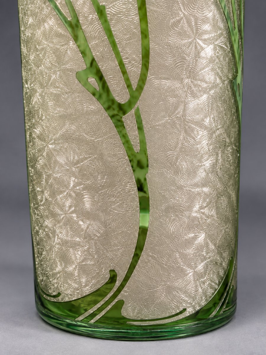 Pair Of Acid-etched Green Crystal Vases, Attributed To Baccarat, With Gilded Bronze Bases-photo-2