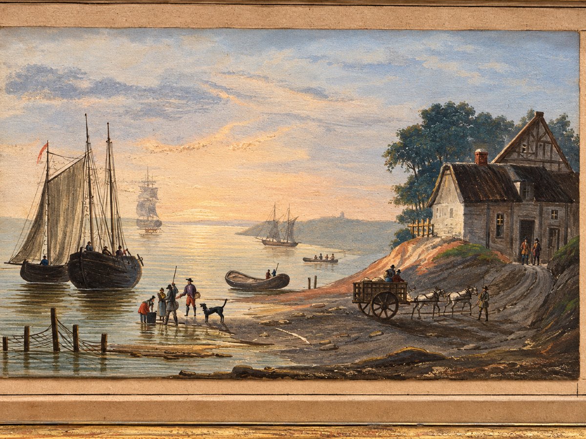 William Payne (1760–1830), Attributed To – View Of A Small Harbor In Cornwall, Gouache On Paper-photo-2