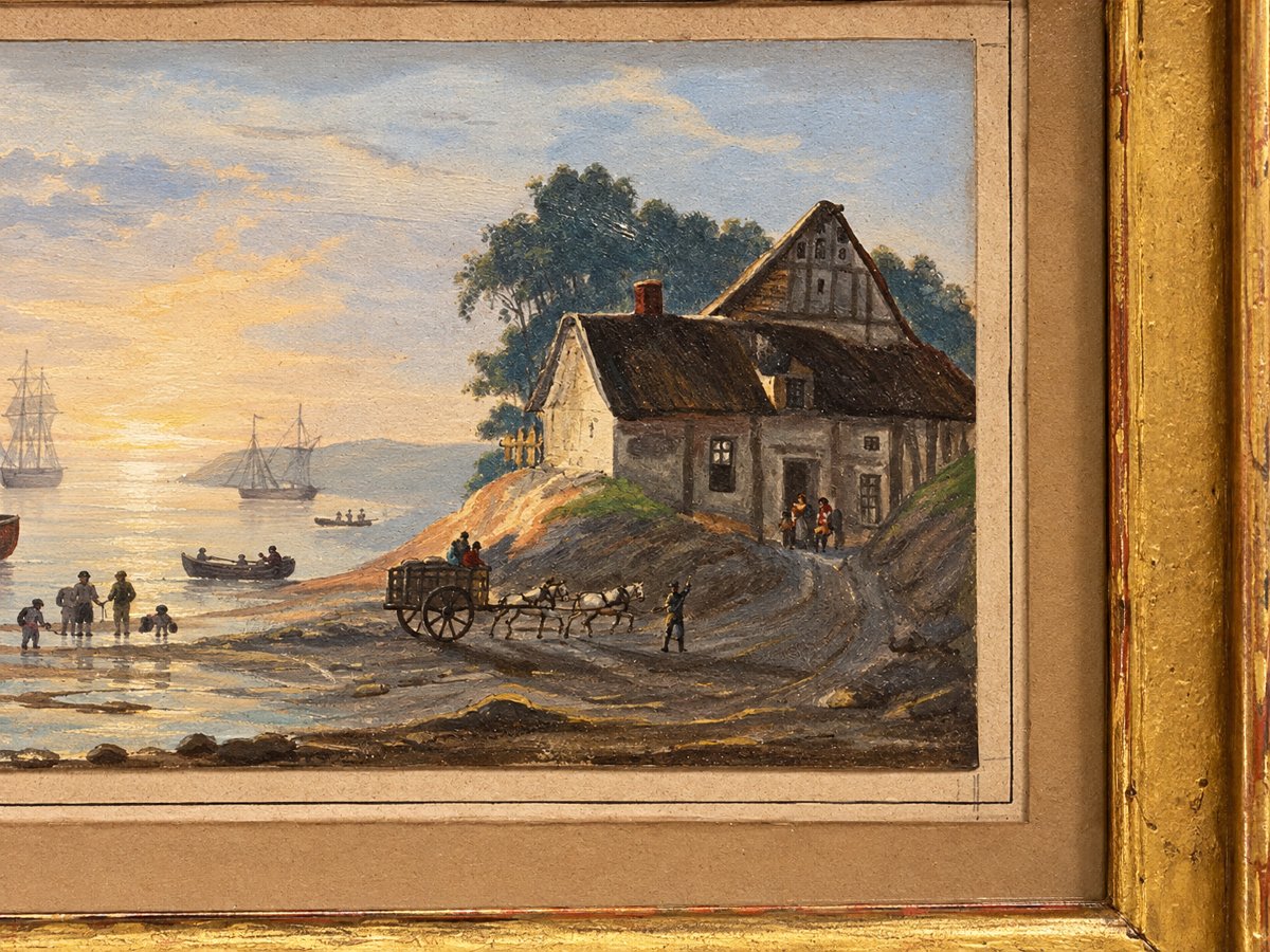 William Payne (1760–1830), Attributed To – View Of A Small Harbor In Cornwall, Gouache On Paper-photo-1
