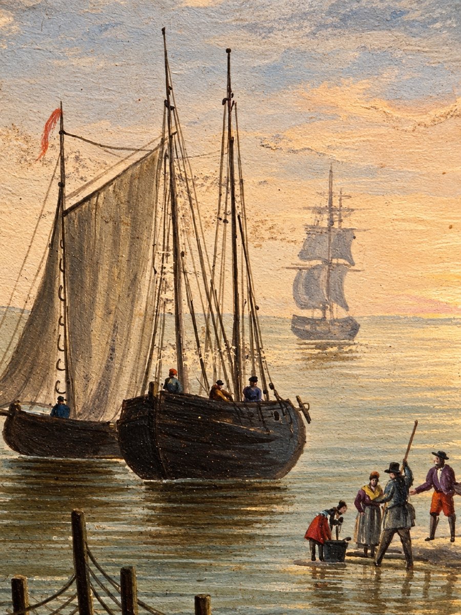 William Payne (1760–1830), Attributed To – View Of A Small Harbor In Cornwall, Gouache On Paper-photo-2