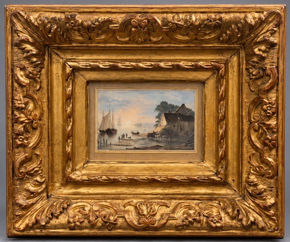 William Payne (1760–1830), Attributed To – View Of A Small Harbor In Cornwall, Gouache On Paper-photo-6