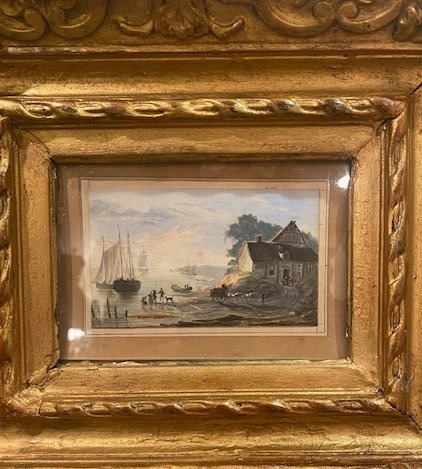 William Payne (1760–1830), Attributed To – View Of A Small Harbor In Cornwall, Gouache On Paper-photo-7