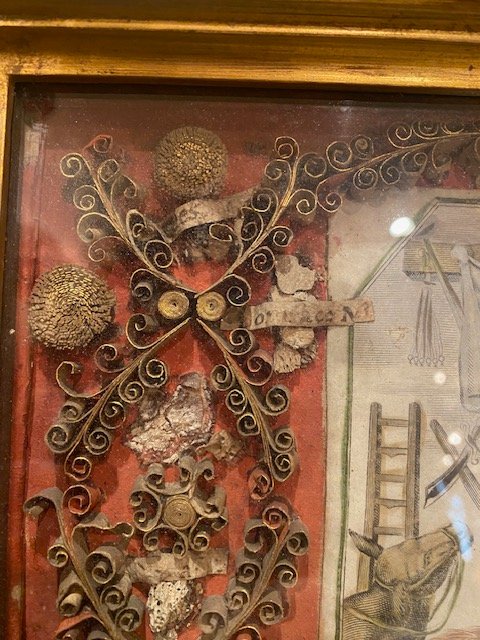 Rare Reliquary With Scrolls—arma Christi And Instruments Of The Passion—18th Century-photo-3