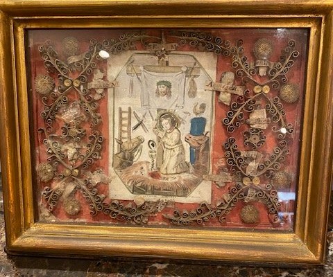 Rare Reliquary With Scrolls—arma Christi And Instruments Of The Passion—18th Century