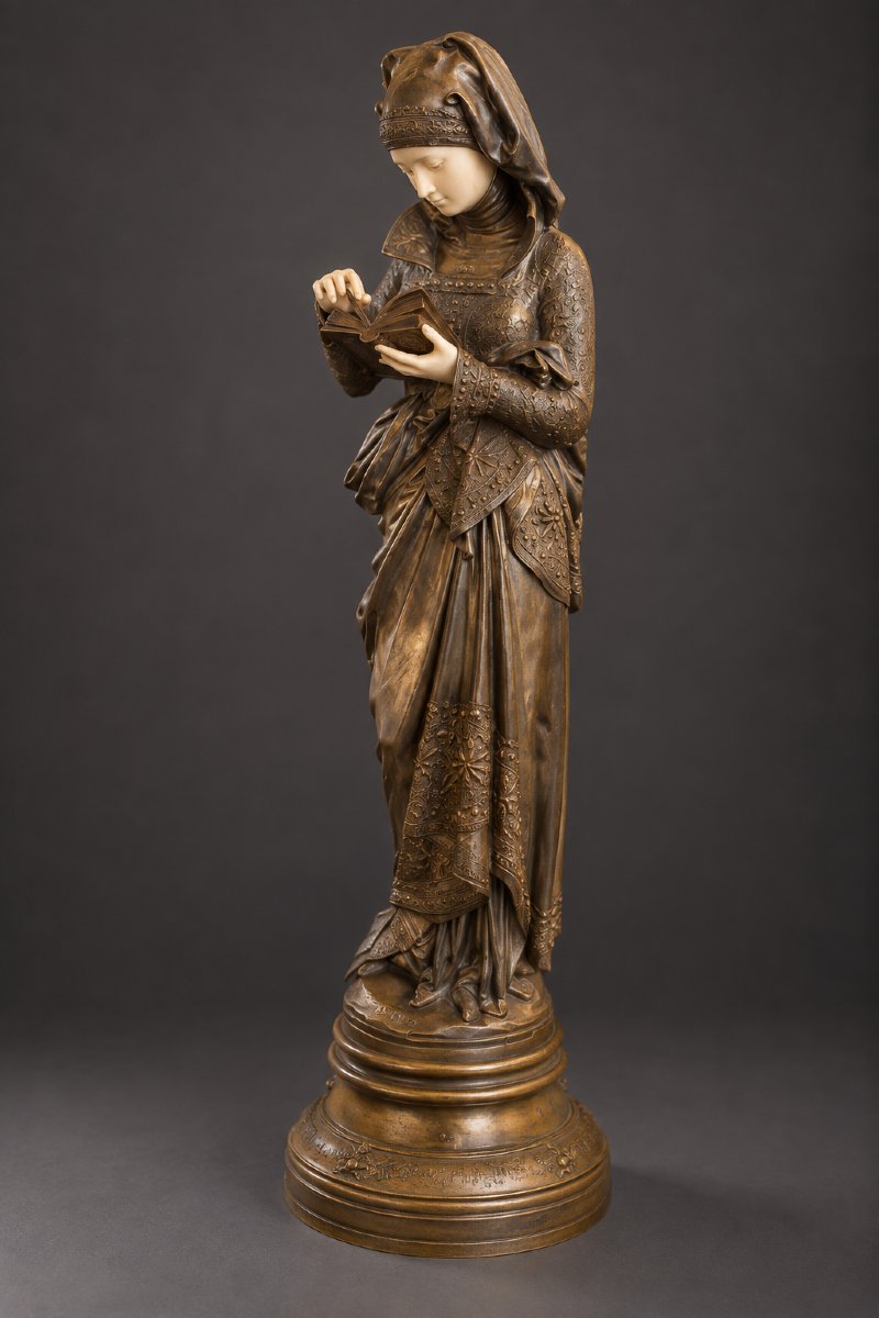 Albert-Ernest Carrier-Belleuse (1824-1887) – La Liseuse – Sculpture chryséléphantine – XIXe siè-photo-2