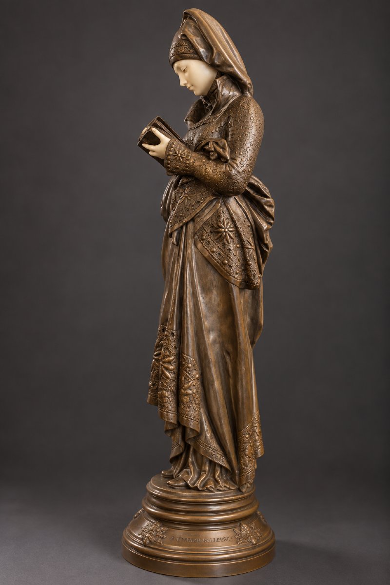 Albert-Ernest Carrier-Belleuse (1824-1887) – La Liseuse – Sculpture chryséléphantine – XIXe siè-photo-3