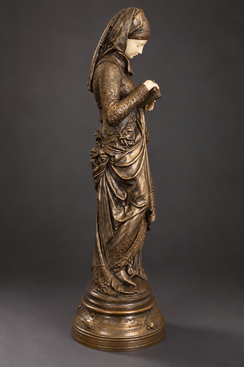 Albert-Ernest Carrier-Belleuse (1824-1887) – La Liseuse – Sculpture chryséléphantine – XIXe siè-photo-4