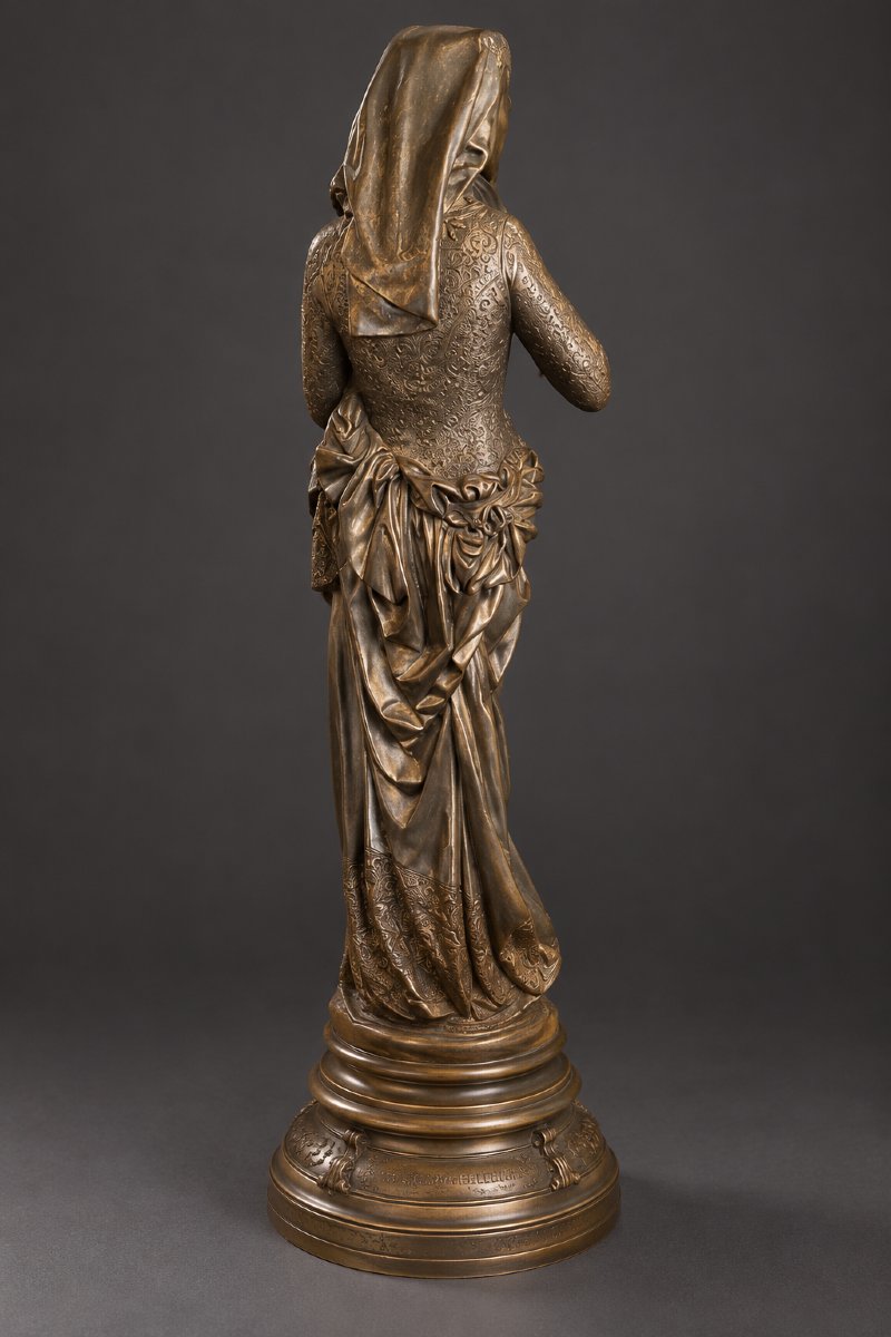 Albert-Ernest Carrier-Belleuse (1824-1887) – La Liseuse – Sculpture chryséléphantine – XIXe siè-photo-1