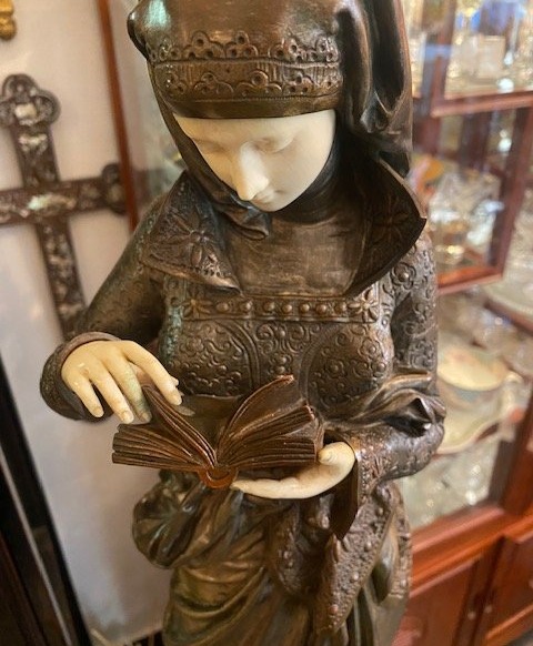 Albert-Ernest Carrier-Belleuse (1824-1887) – La Liseuse – Sculpture chryséléphantine – XIXe siè-photo-3