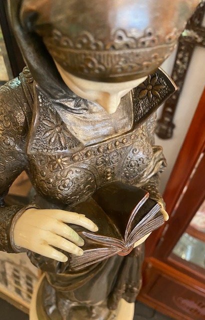 Albert-Ernest Carrier-Belleuse (1824-1887) – La Liseuse – Sculpture chryséléphantine – XIXe siè-photo-4