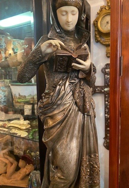 Albert-Ernest Carrier-Belleuse (1824-1887) – La Liseuse – Sculpture chryséléphantine – XIXe siè-photo-6