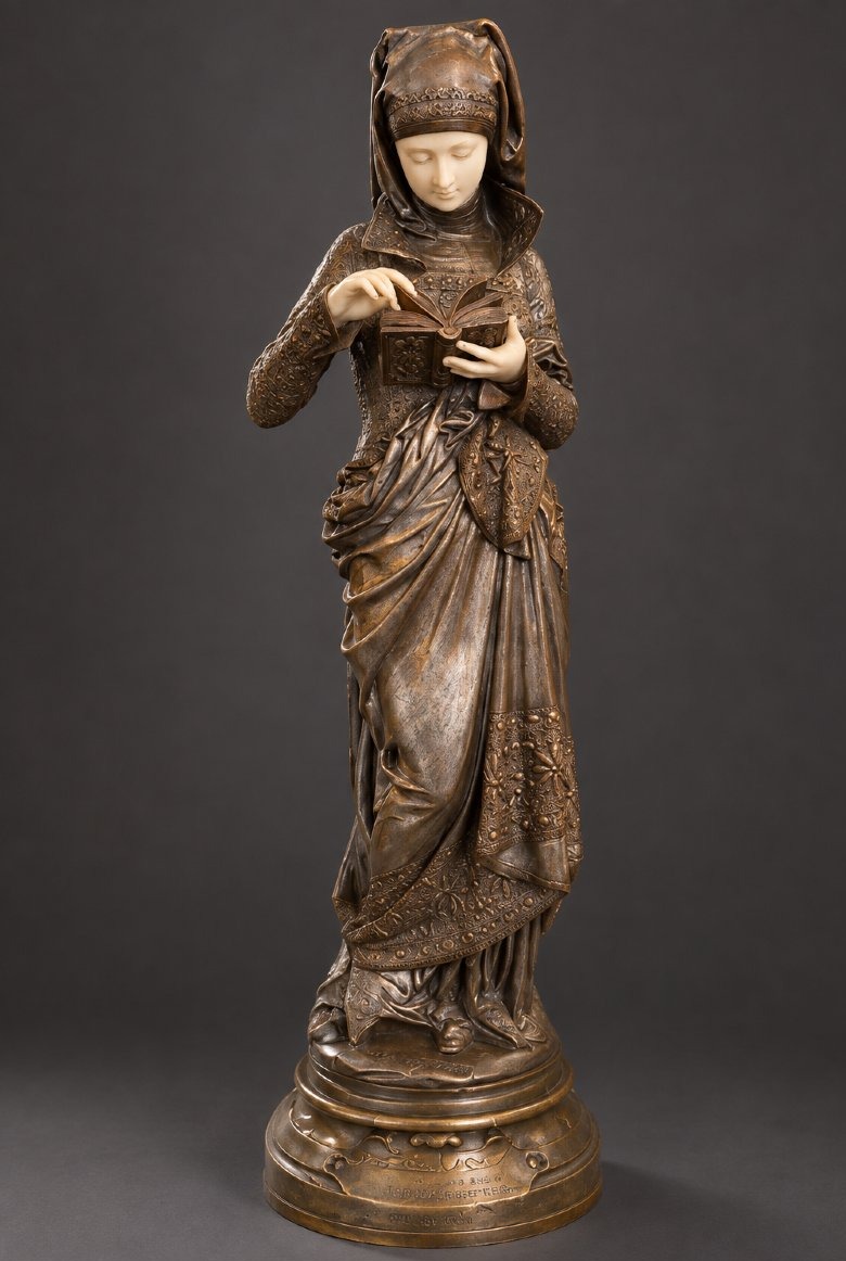 Albert-Ernest Carrier-Belleuse (1824-1887) – La Liseuse – Sculpture chryséléphantine – XIXe siè