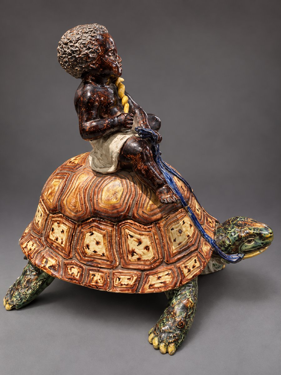 Attribué à Thomas-Victor Sergent – Jeune garçon africain chevauchant une tortue – Faïence polyc-photo-3
