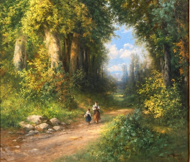 Ch. Breton – Lively Forest Glade – Oil On Canvas – Late 19th Century-photo-2