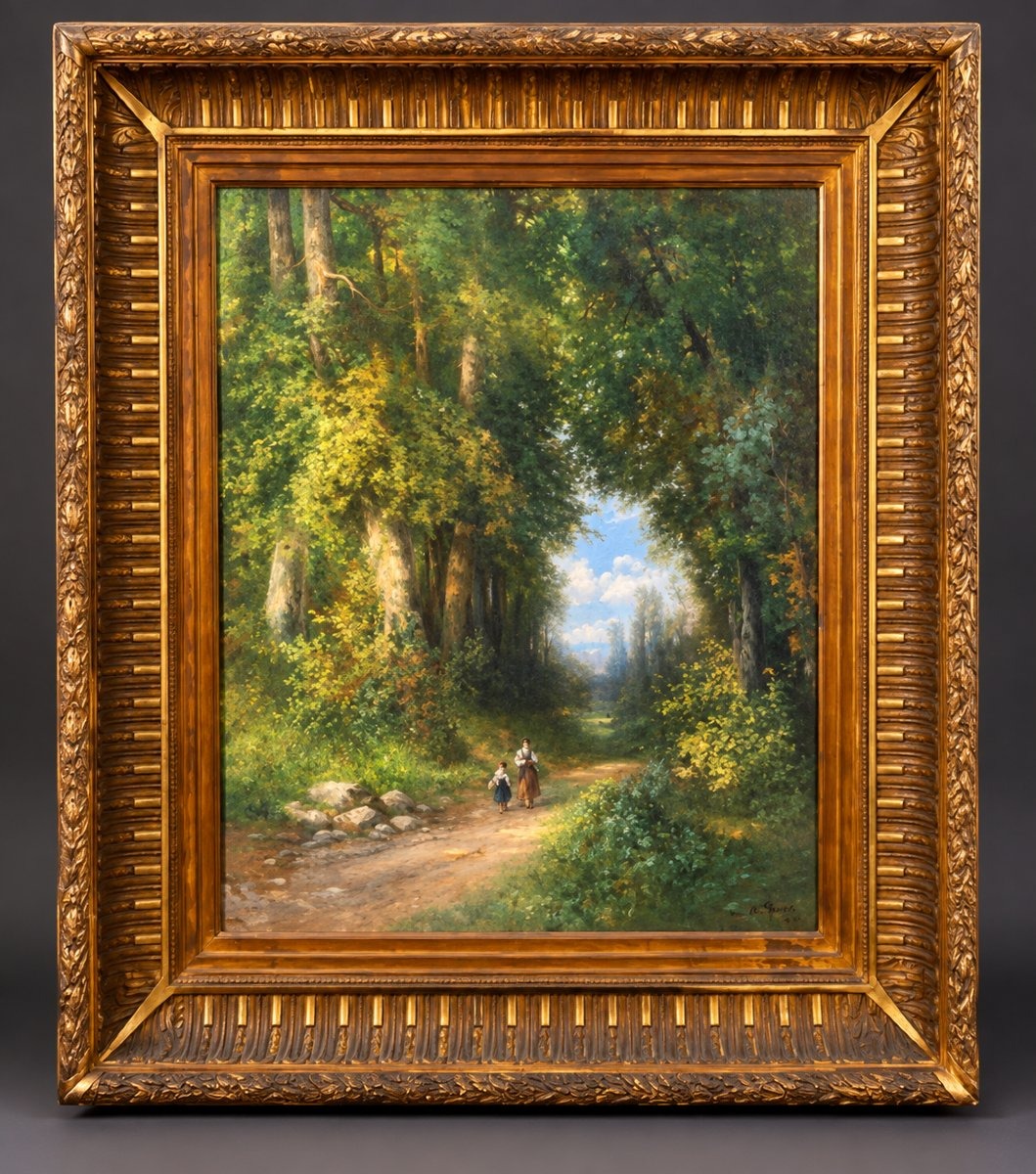 Ch. Breton – Lively Forest Glade – Oil On Canvas – Late 19th Century-photo-5