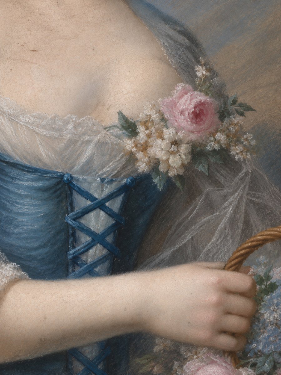 Portrait de jeune femme au bouquet – Pastel – XVIIIe siècle – Cadre Louis XVI-photo-2