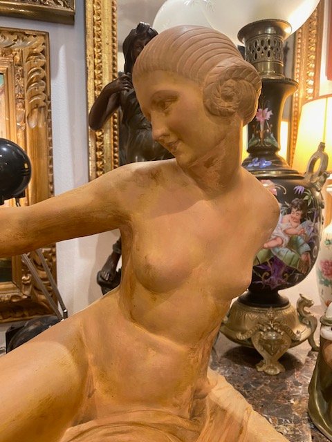 Marcel Bouraine (1886-1948) – « Mère et enfant » – Importante terre cuite Art déco-photo-4
