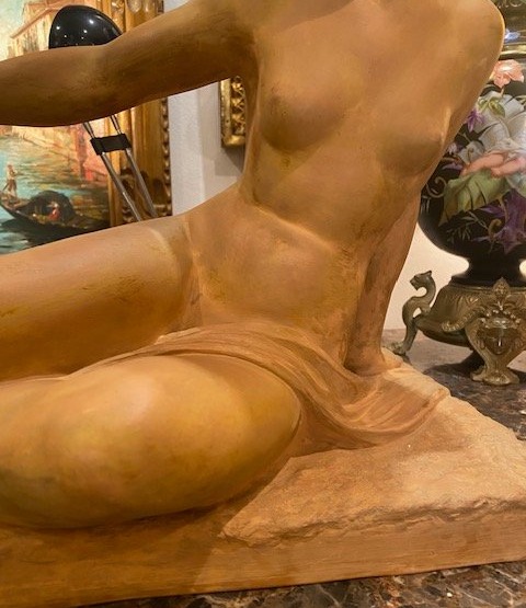 Marcel Bouraine (1886-1948) – « Mère et enfant » – Importante terre cuite Art déco-photo-4